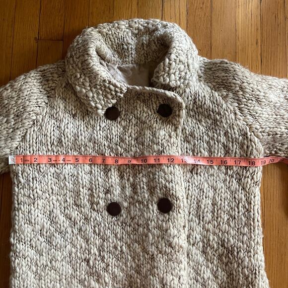 60s Vintage Collared Beige Knit Sweater Coat  w Double Breasted Buttons - Picture 5 of 9